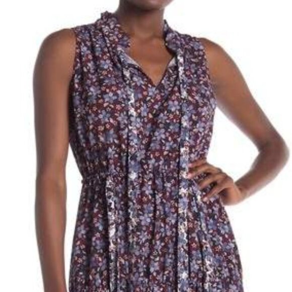 ML MONIQUE LHUILLIER Floral Print Maxi Sleeveless Dress 0 NWT Purple Multicolor - Picture 3 of 8